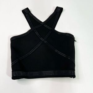 Ohne Titel Crop Tank Top Womens Small Black Racerback Elastic Strap Side Zip